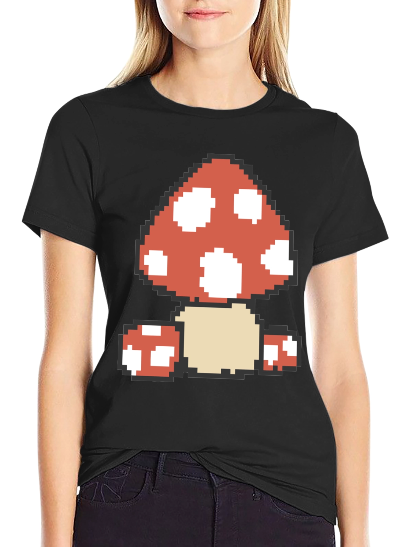 Pixelated Mushroom Graphic Tee - Retro Gaming Style