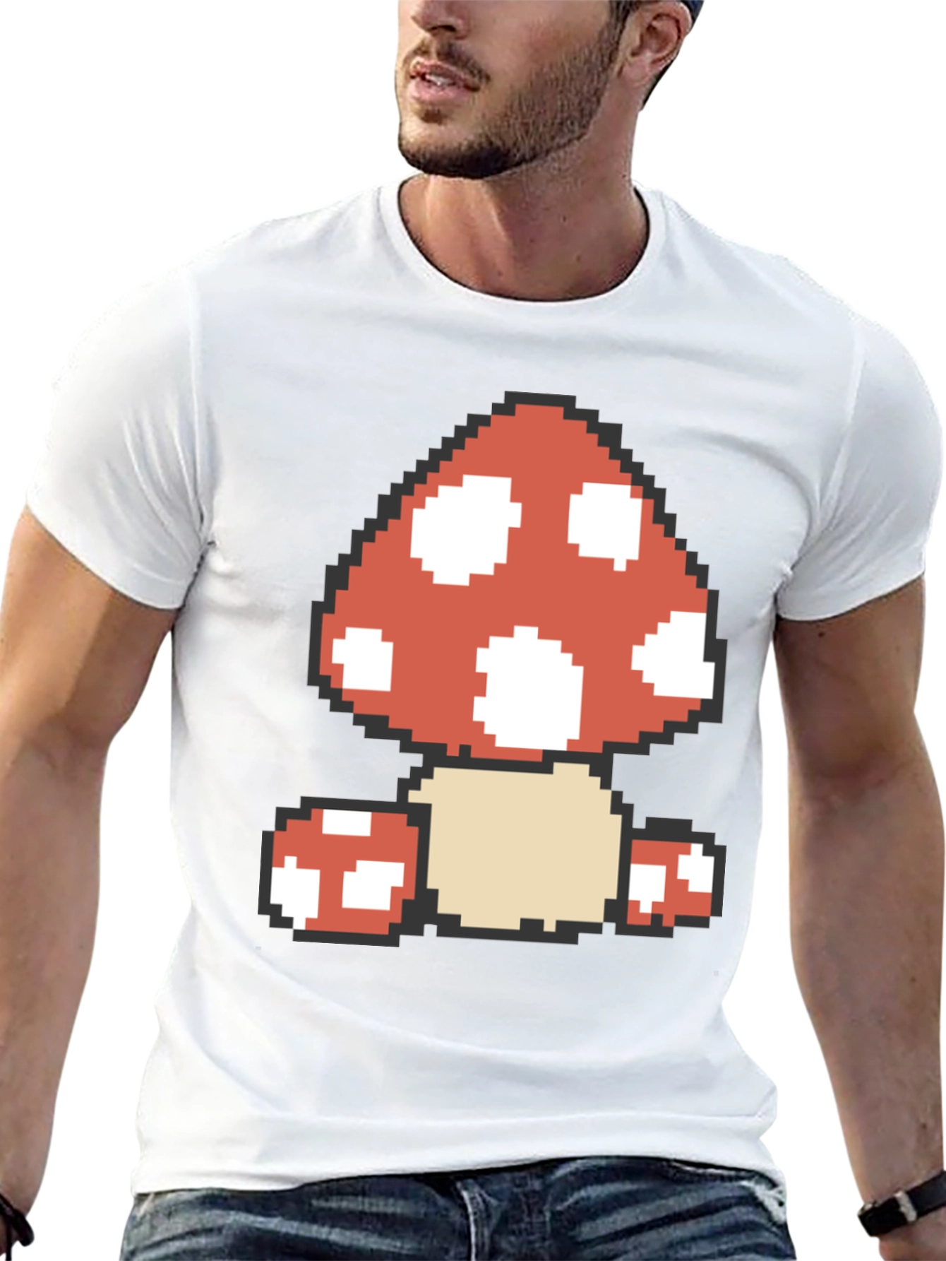 Pixelated Mushroom Graphic Tee - Retro Gaming Style
