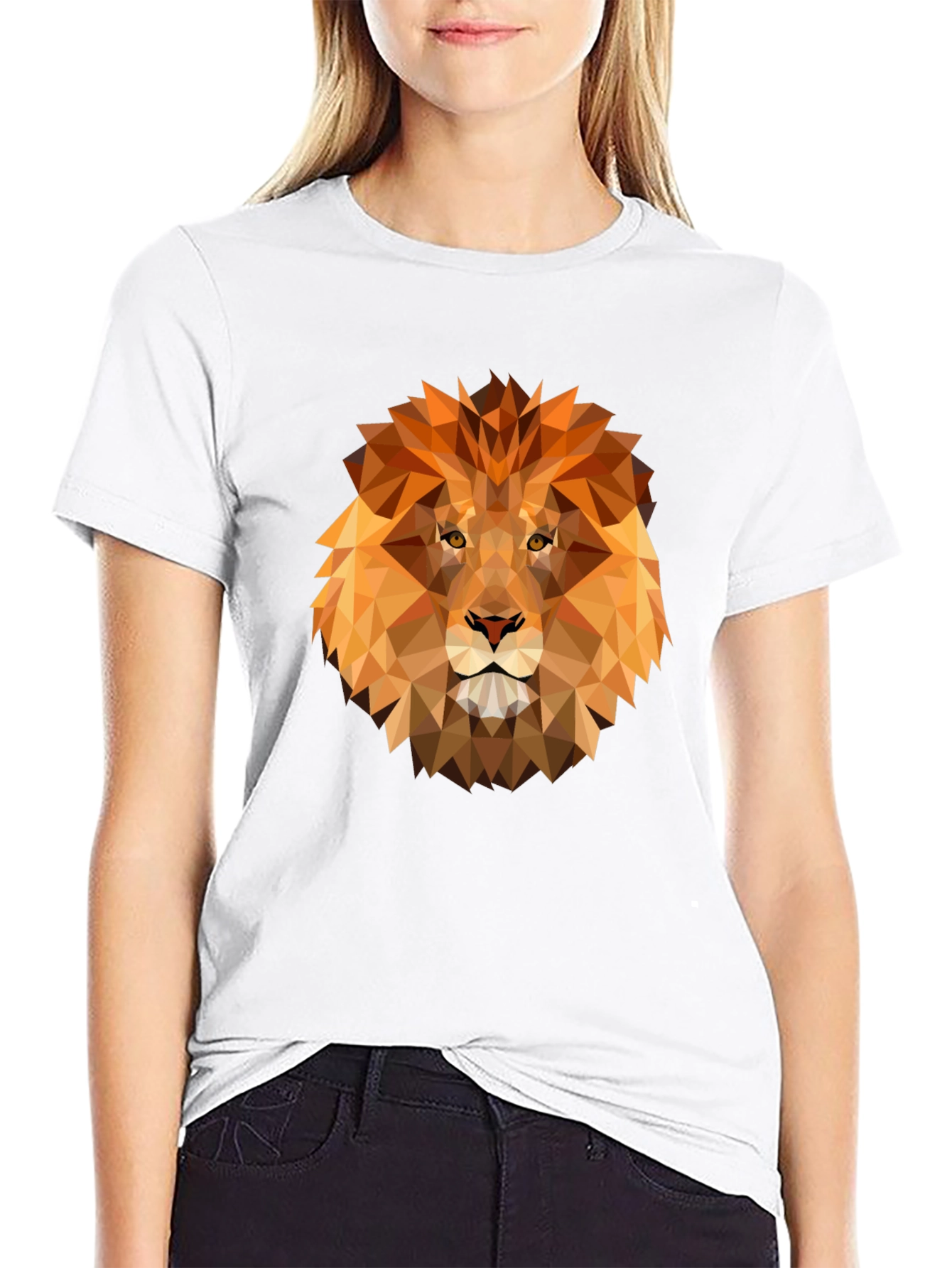 Geometric Lion Graphic Print Tee - Black