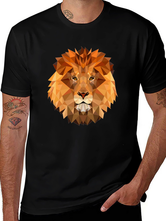 Geometric Lion Graphic Print Tee - Black