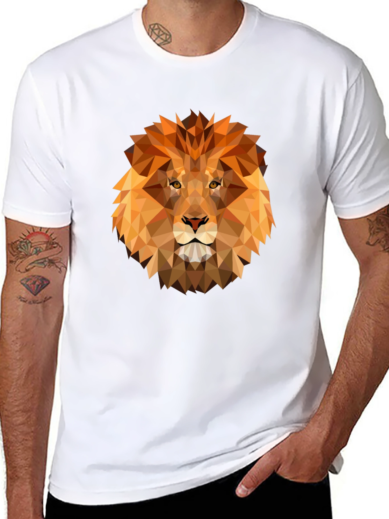 Geometric Lion Graphic Print Tee - Black