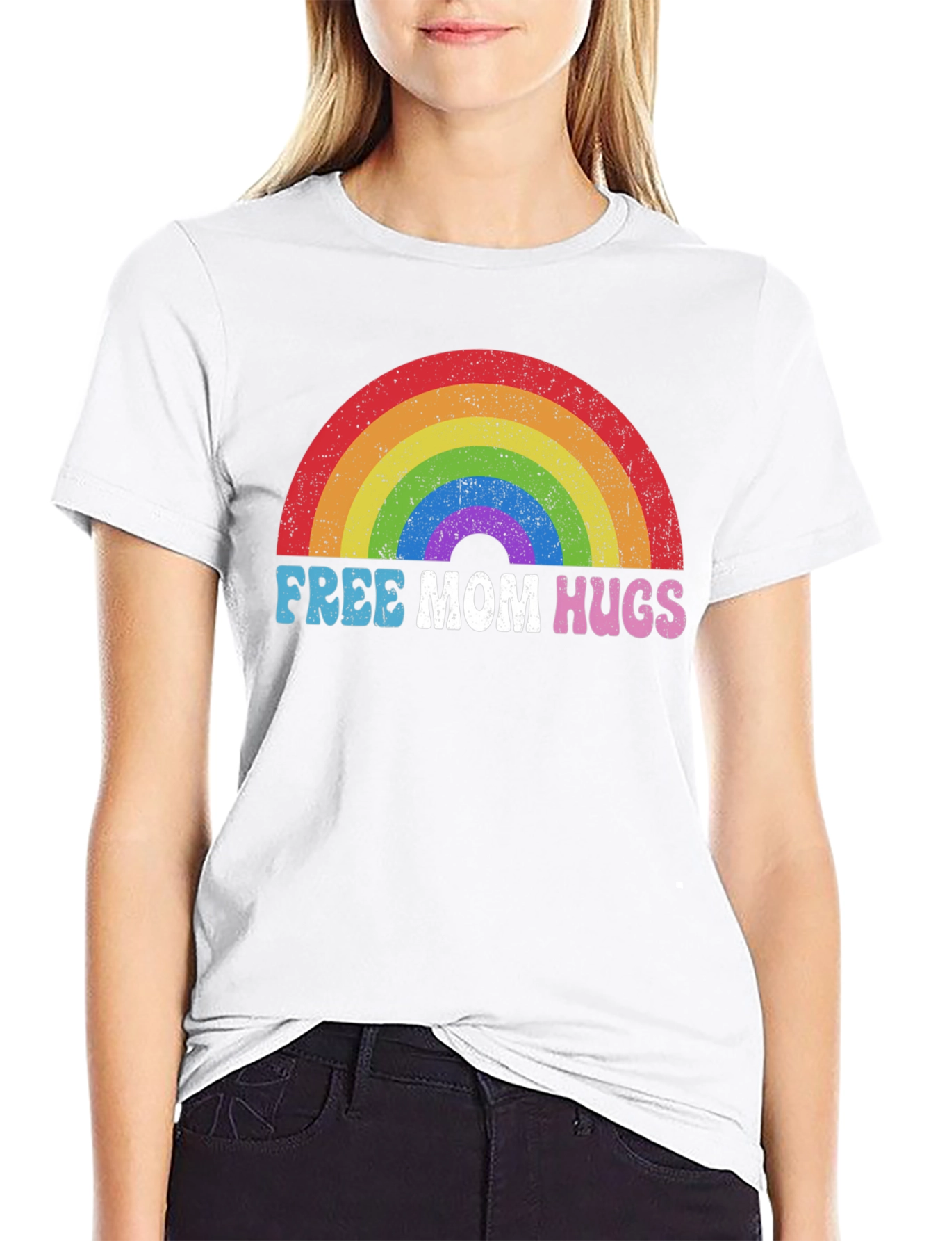 Free Mom Hugs Rainbow Graphic Tee - Black