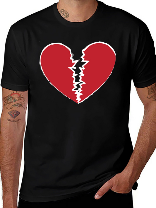 Broken Heart Graphic Tee - Black Cotton Casual Shirt