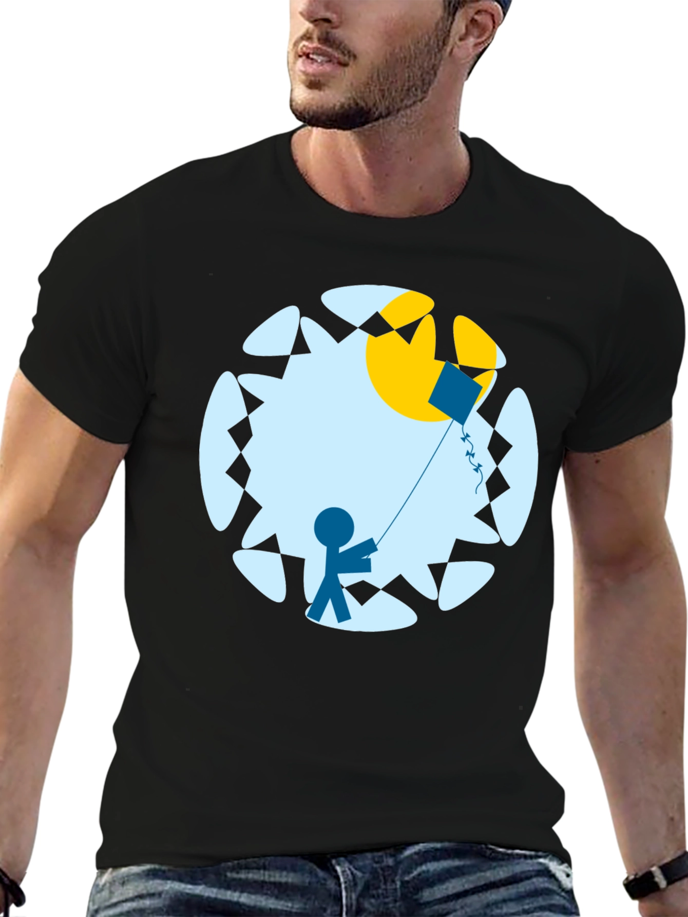 Kite Day Graphic Tee - Black Cotton T-Shirt