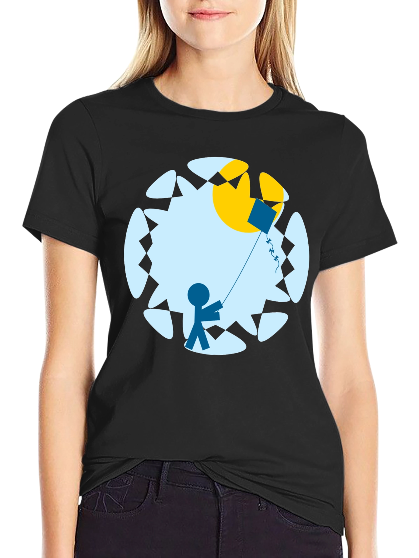 Kite Day Graphic Tee - Black Cotton T-Shirt
