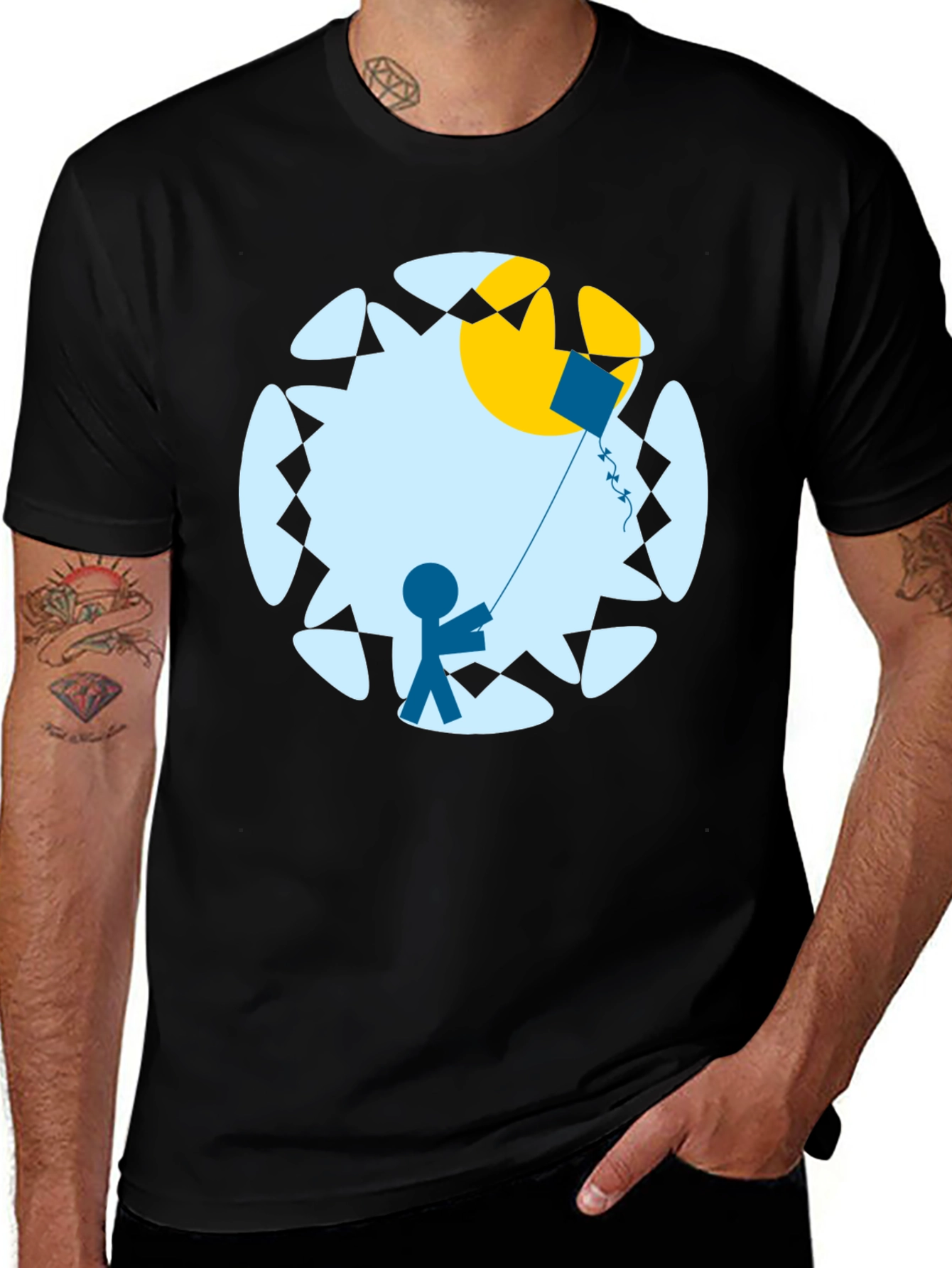 Kite Day Graphic Tee - Black Cotton T-Shirt