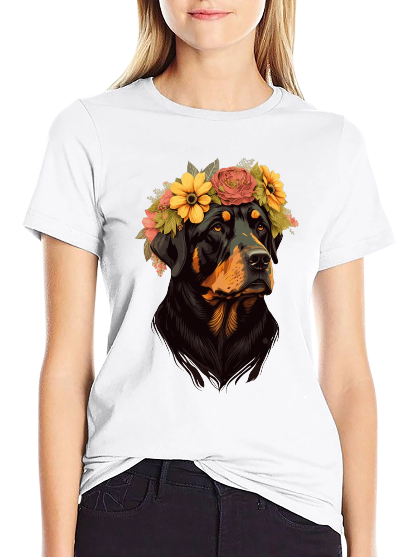 Rottweiler Floral Crown Graphic Tee