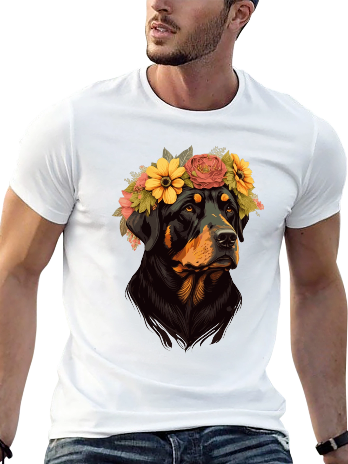 Rottweiler Floral Crown Graphic Tee