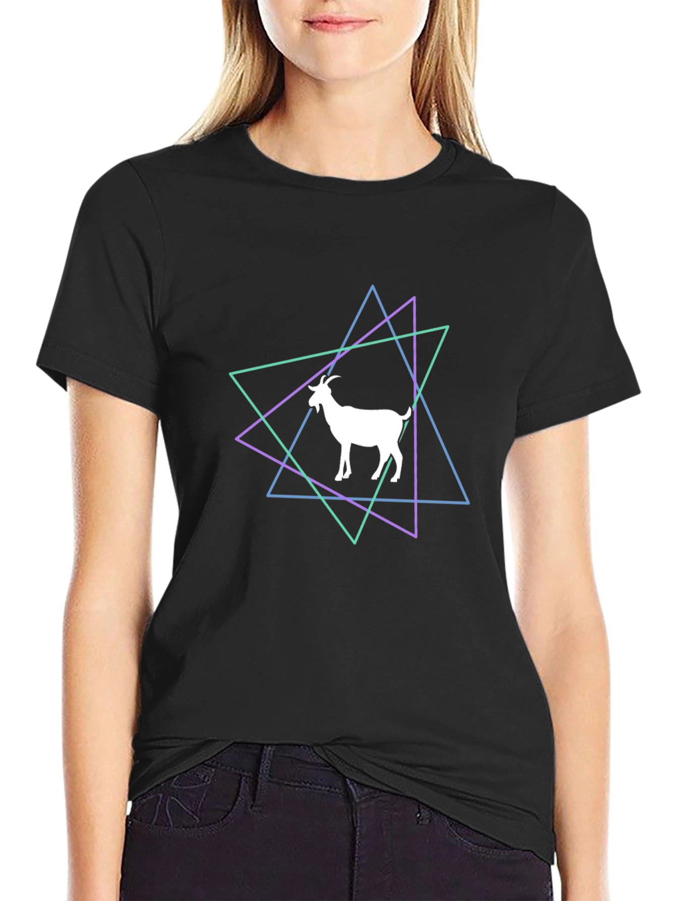 Geometric Goat Graphic Tee - Stylish Black T-Shirt
