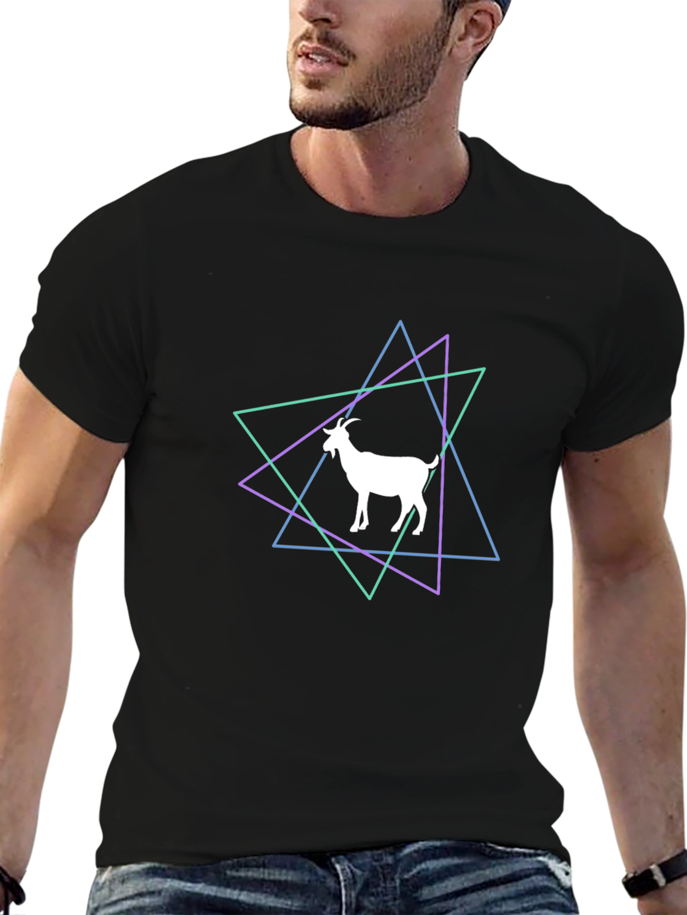 Geometric Goat Graphic Tee - Stylish Black T-Shirt
