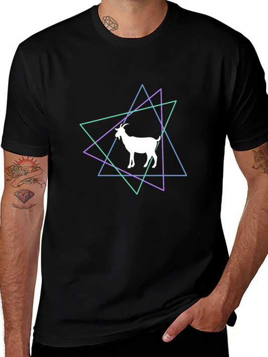 Geometric Goat Graphic Tee - Stylish Black T-Shirt