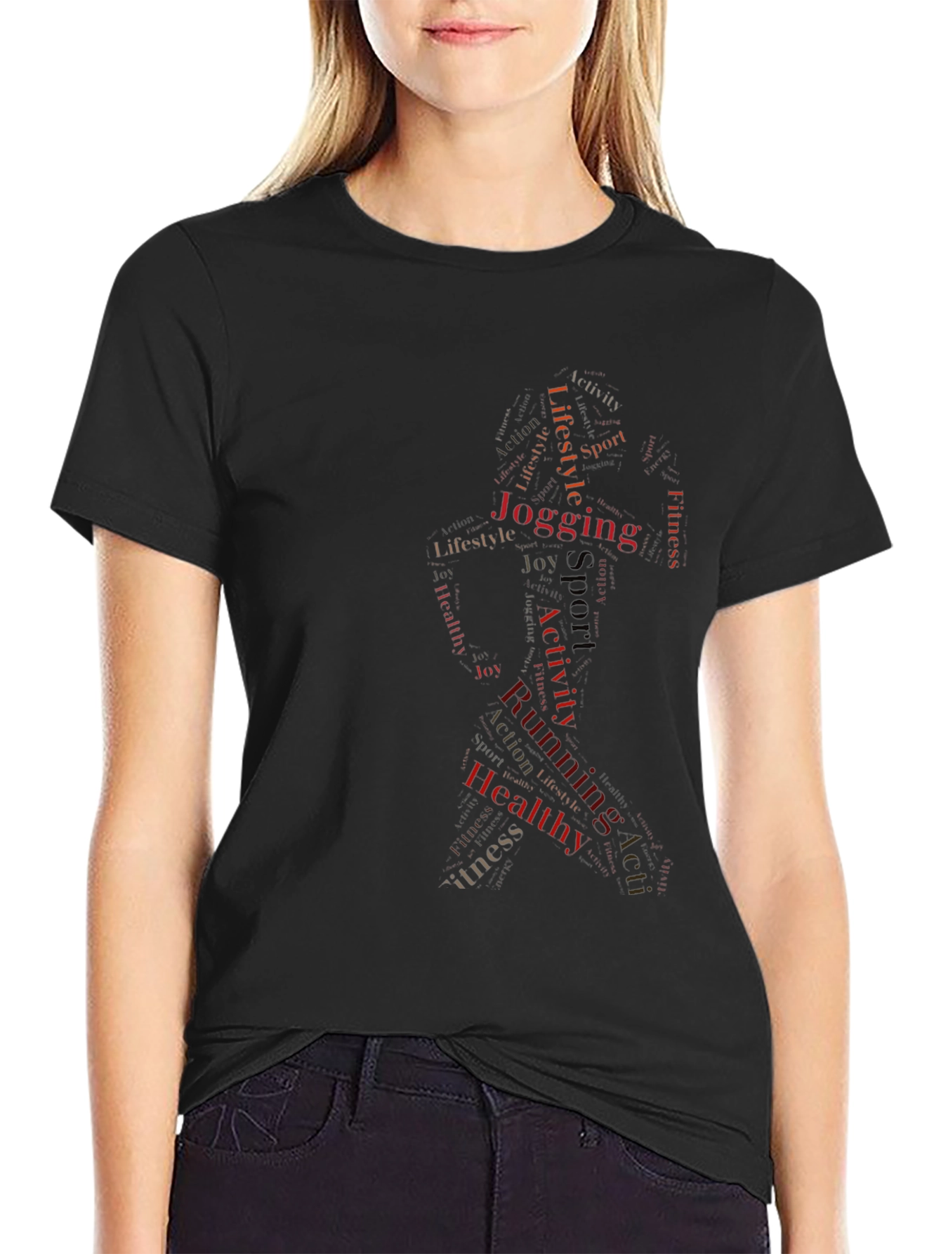 Word Art Jogging Graphic Tee - Black