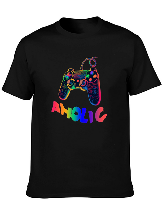 Gamer-Aholic Rainbow Graphic Tee - Black