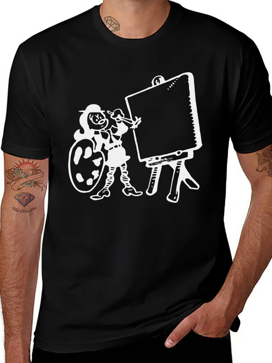 Artist Cartoon Graphic Tee - Black