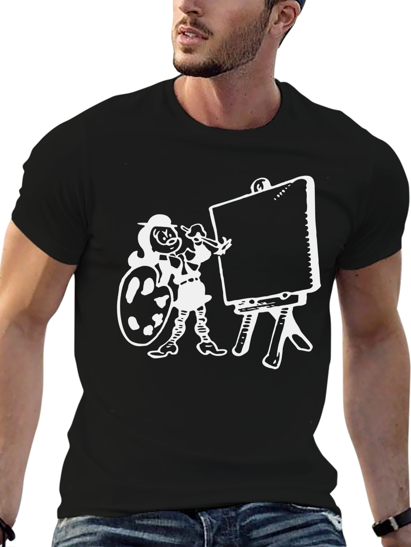 Artist Cartoon Graphic Tee - Black
