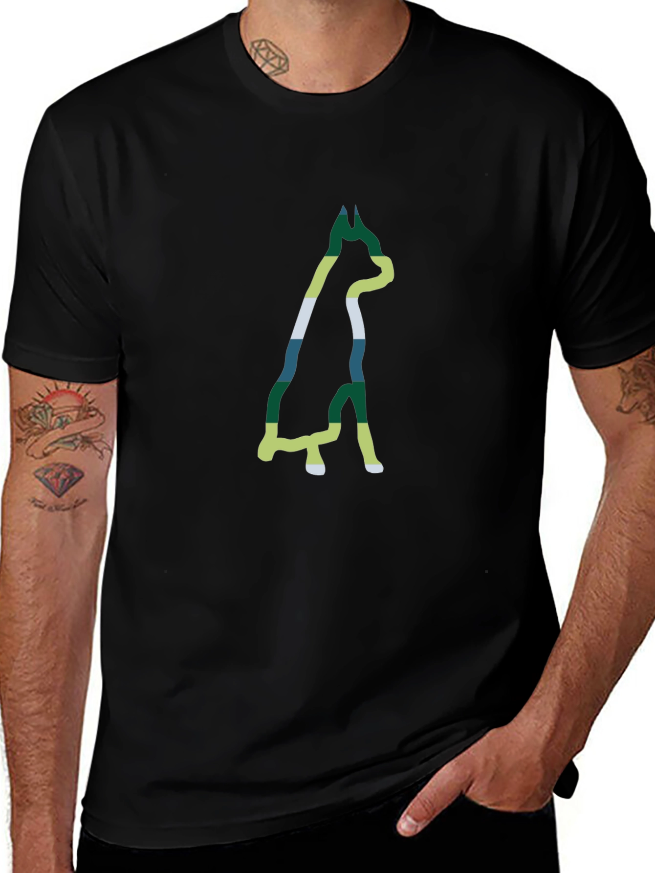 Dog Outline Graphic Print Black T-Shirt