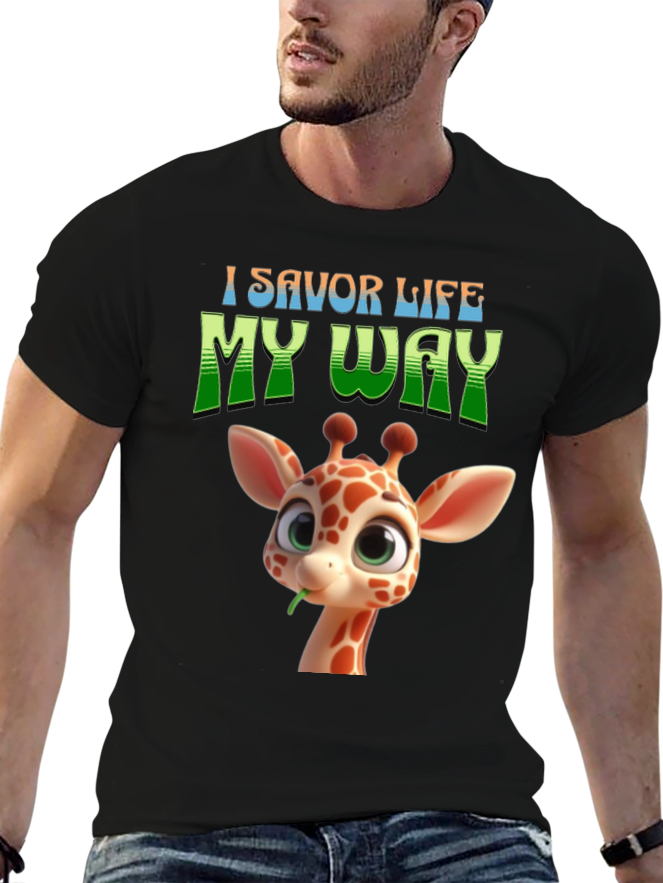 I Savor Life My Way Giraffe Graphic T-Shirt