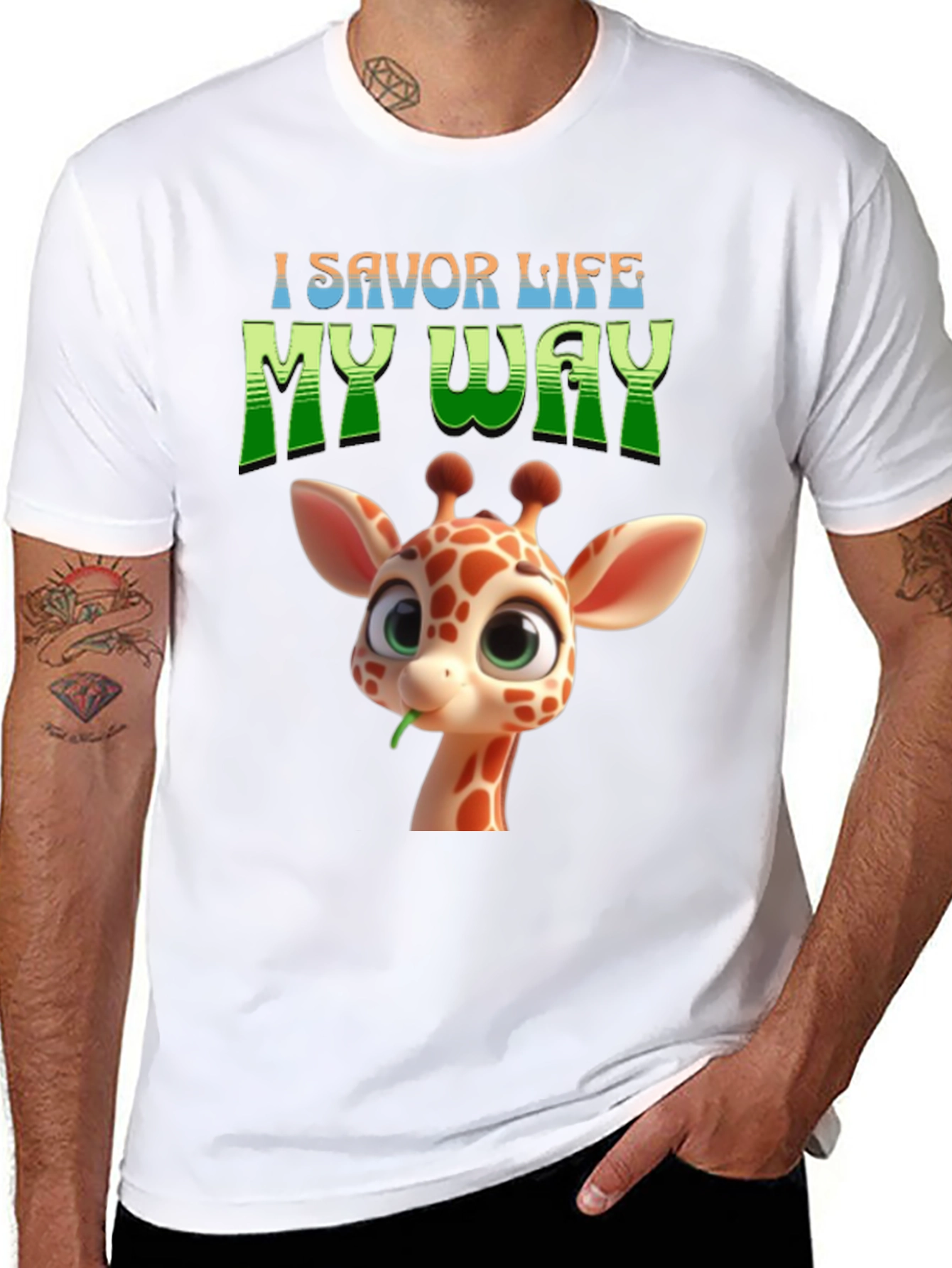 I Savor Life My Way Giraffe Graphic T-Shirt