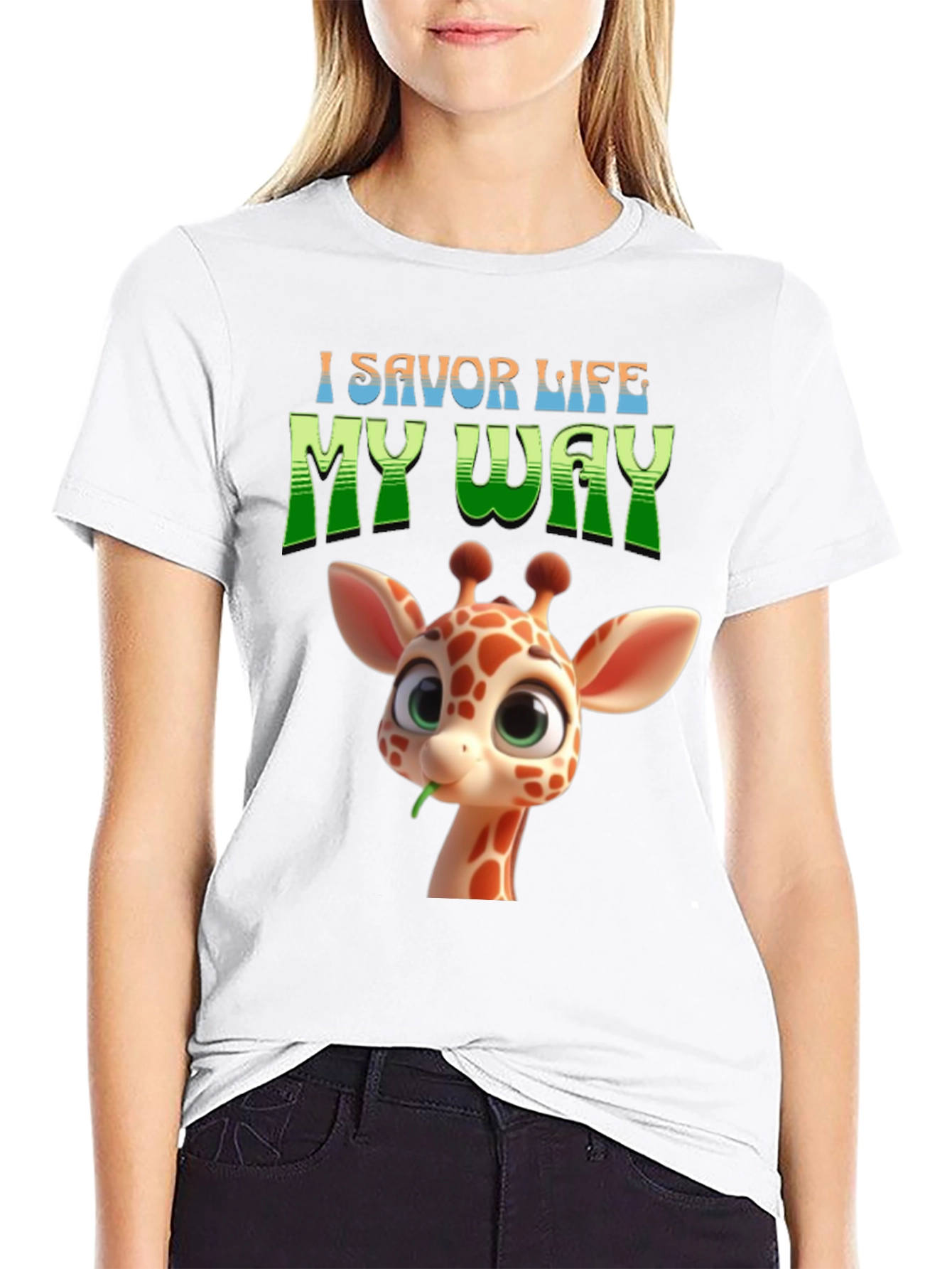 I Savor Life My Way Giraffe Graphic T-Shirt