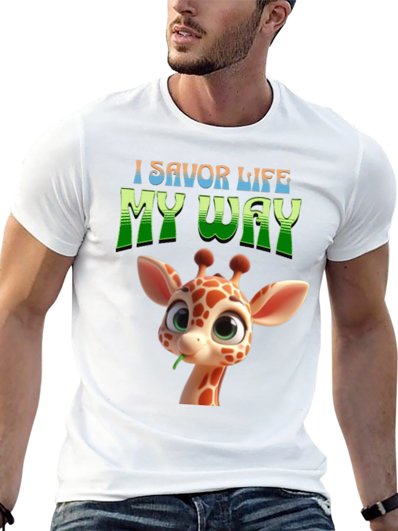 I Savor Life My Way Giraffe Graphic T-Shirt