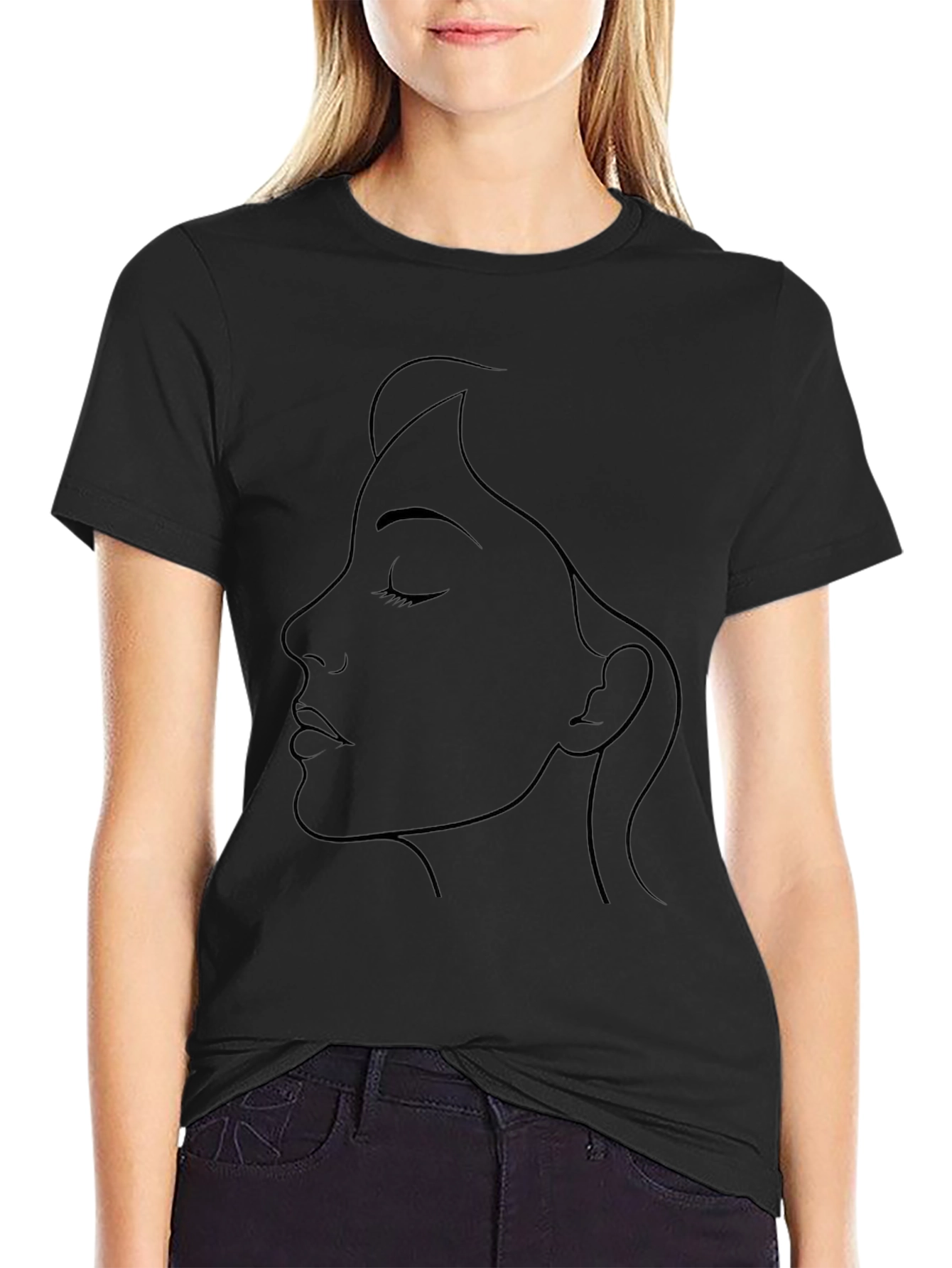Minimalist Woman Portrait Black T-Shirt