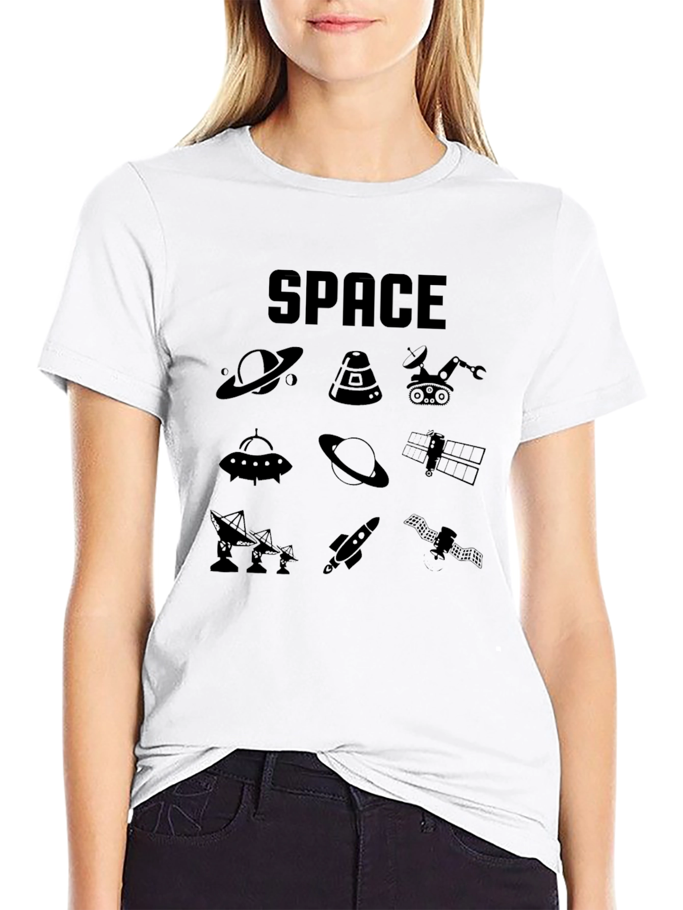 Space Graphic Print Black T-Shirt