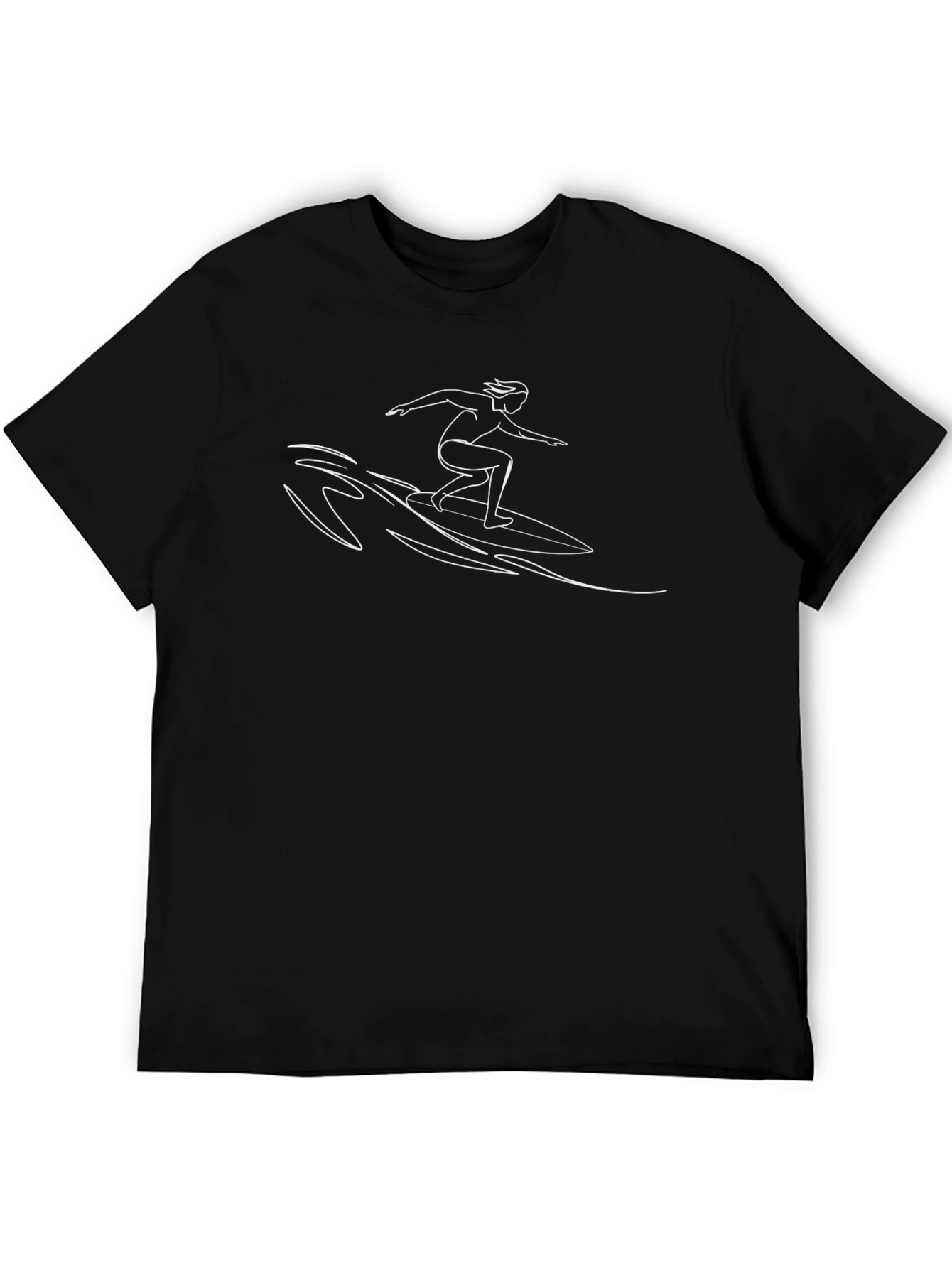Surfer Line Art Black T-Shirt