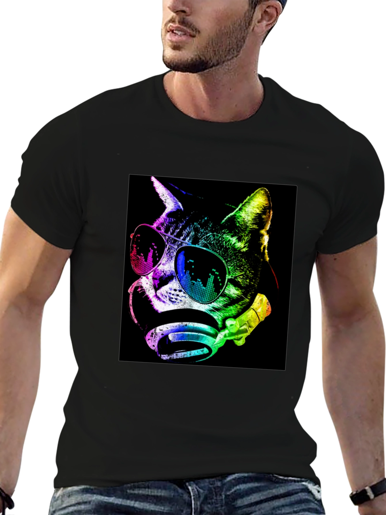 Cool Cat Graphic Tee - Trendy Black T-Shirt