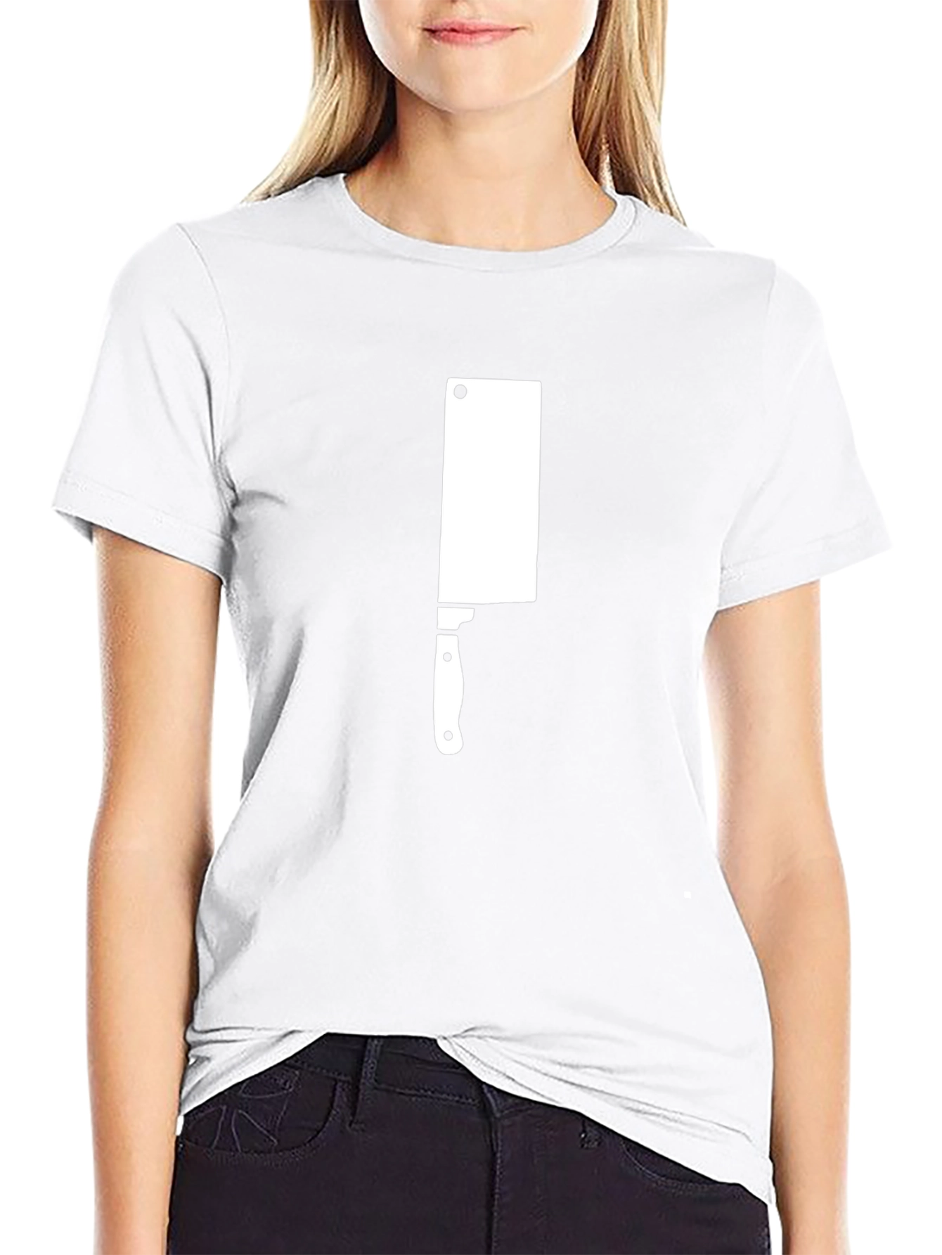 Black T-Shirt with White Meat Cleaver Graphic Print