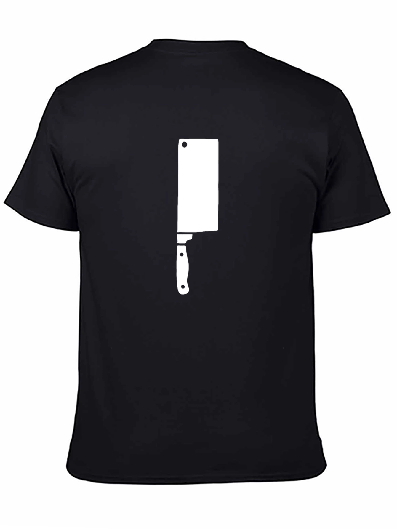 Black T-Shirt with White Meat Cleaver Graphic Print
