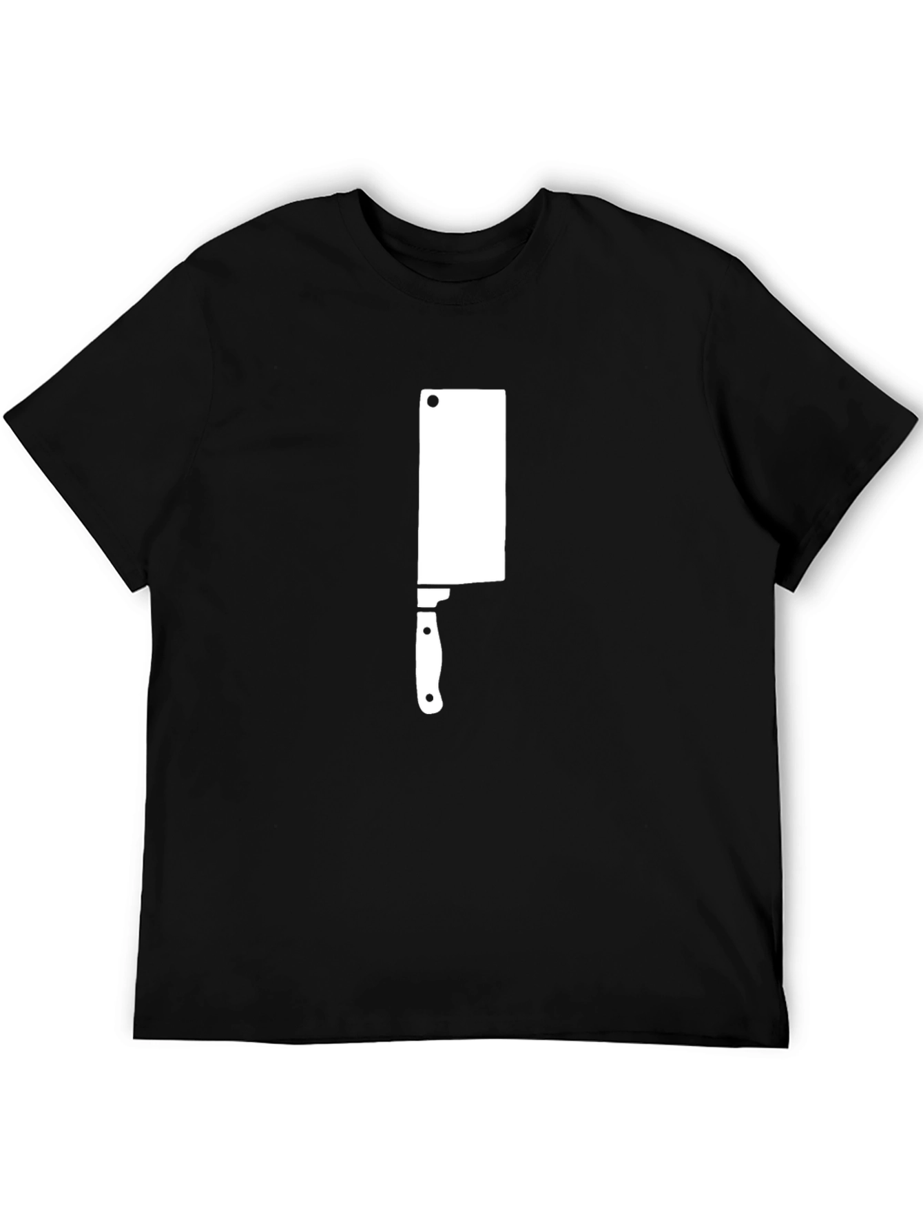Black T-Shirt with White Meat Cleaver Graphic Print