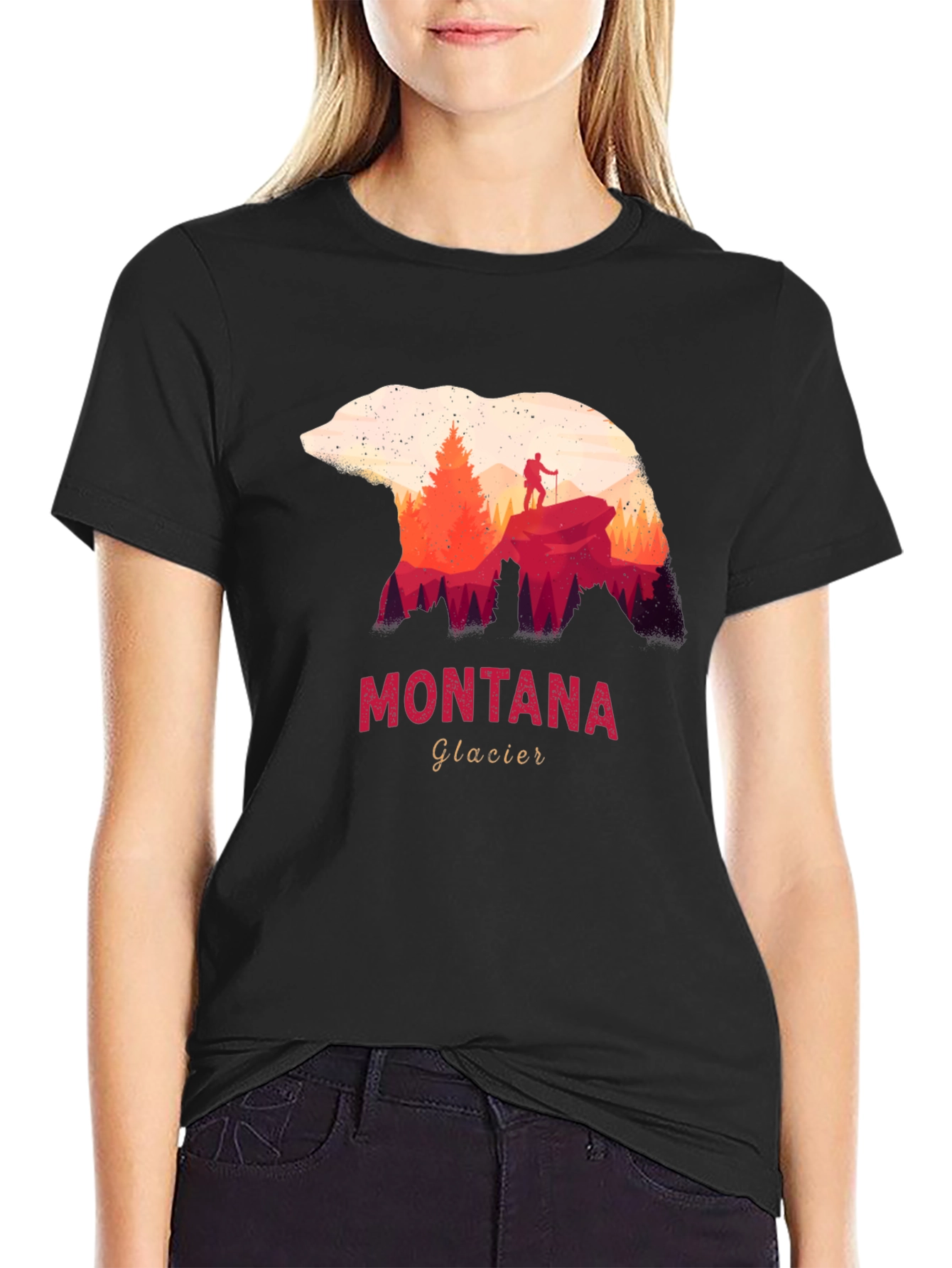 Montana Glacier Bear Silhouette Graphic T-Shirt