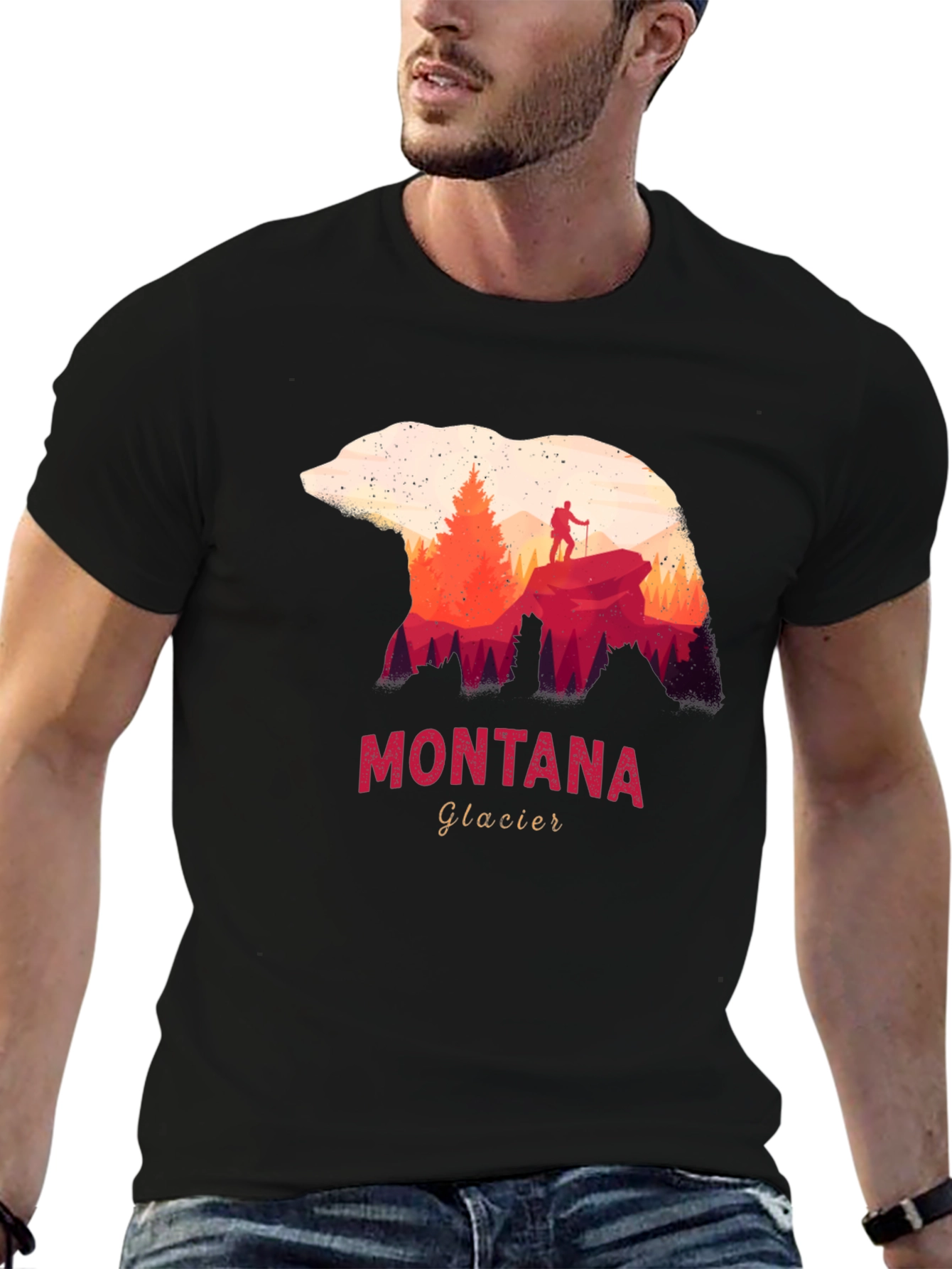Montana Glacier Bear Silhouette Graphic T-Shirt