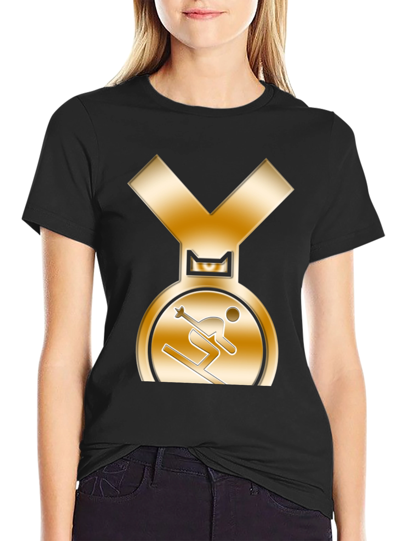 Gold Medal Skier Black T-Shirt