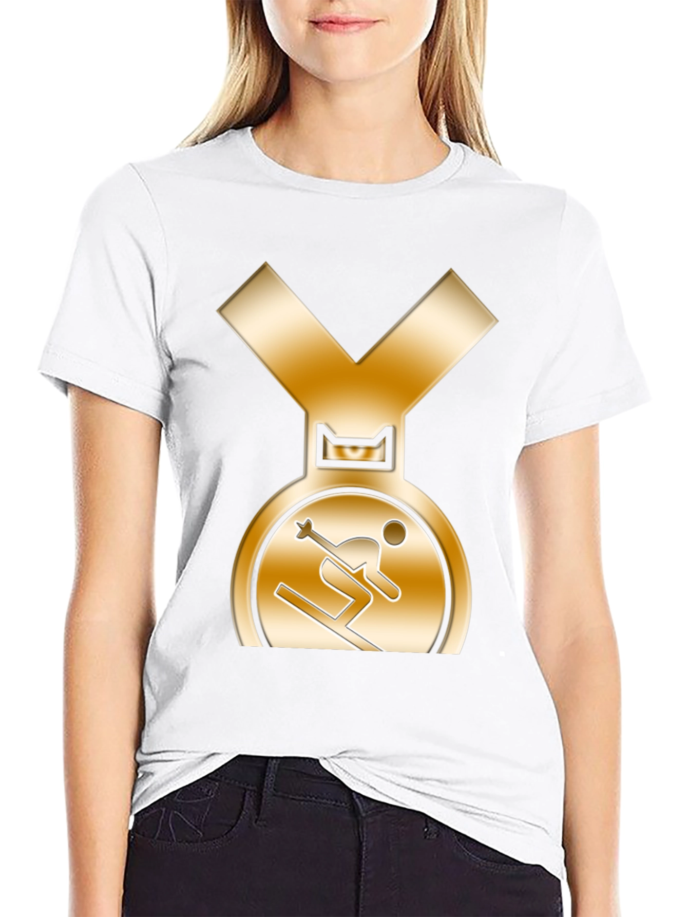 Gold Medal Skier Black T-Shirt