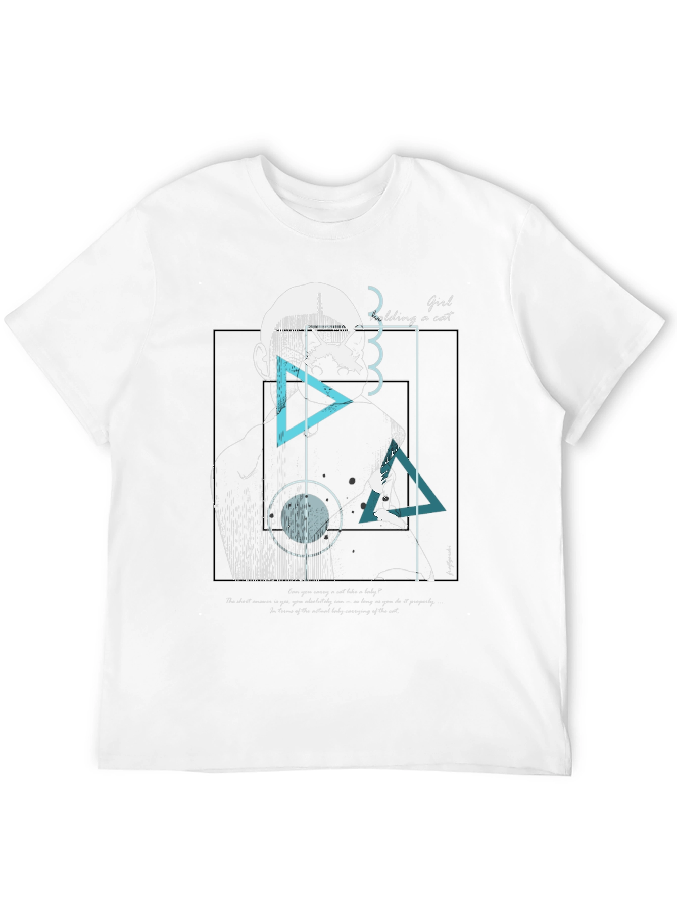 Abstract Girl Holding Cat Graphic Tee