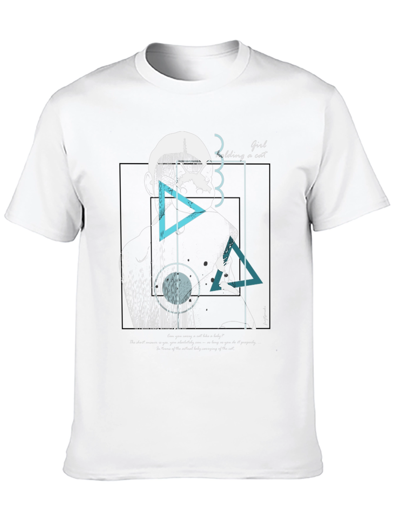 Abstract Girl Holding Cat Graphic Tee