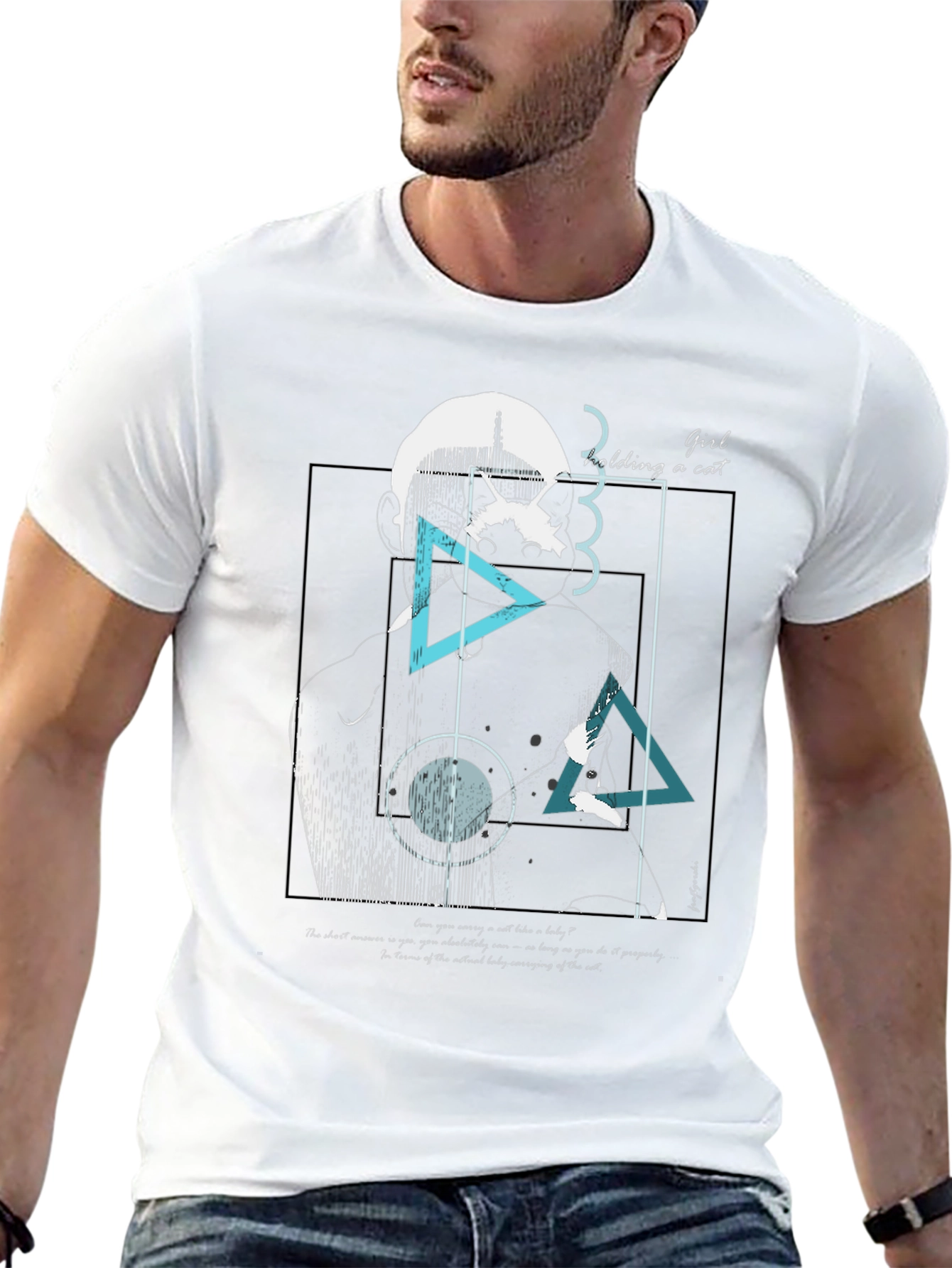 Abstract Girl Holding Cat Graphic Tee