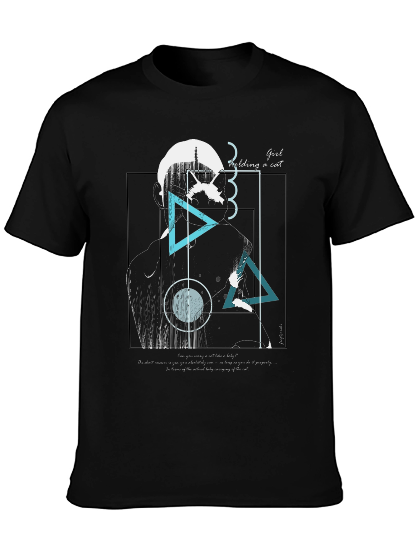 Abstract Girl Holding Cat Graphic Tee