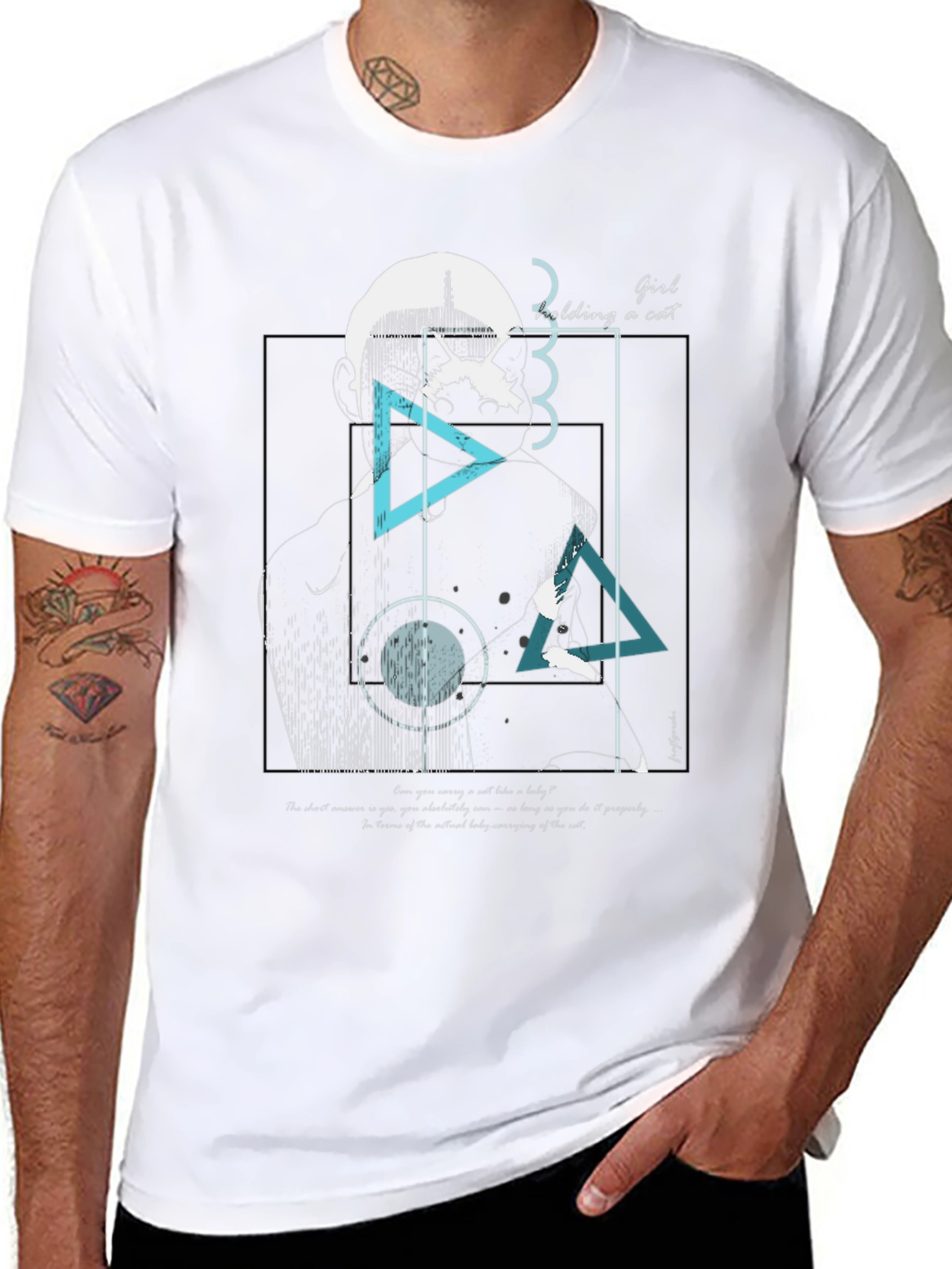 Abstract Girl Holding Cat Graphic Tee