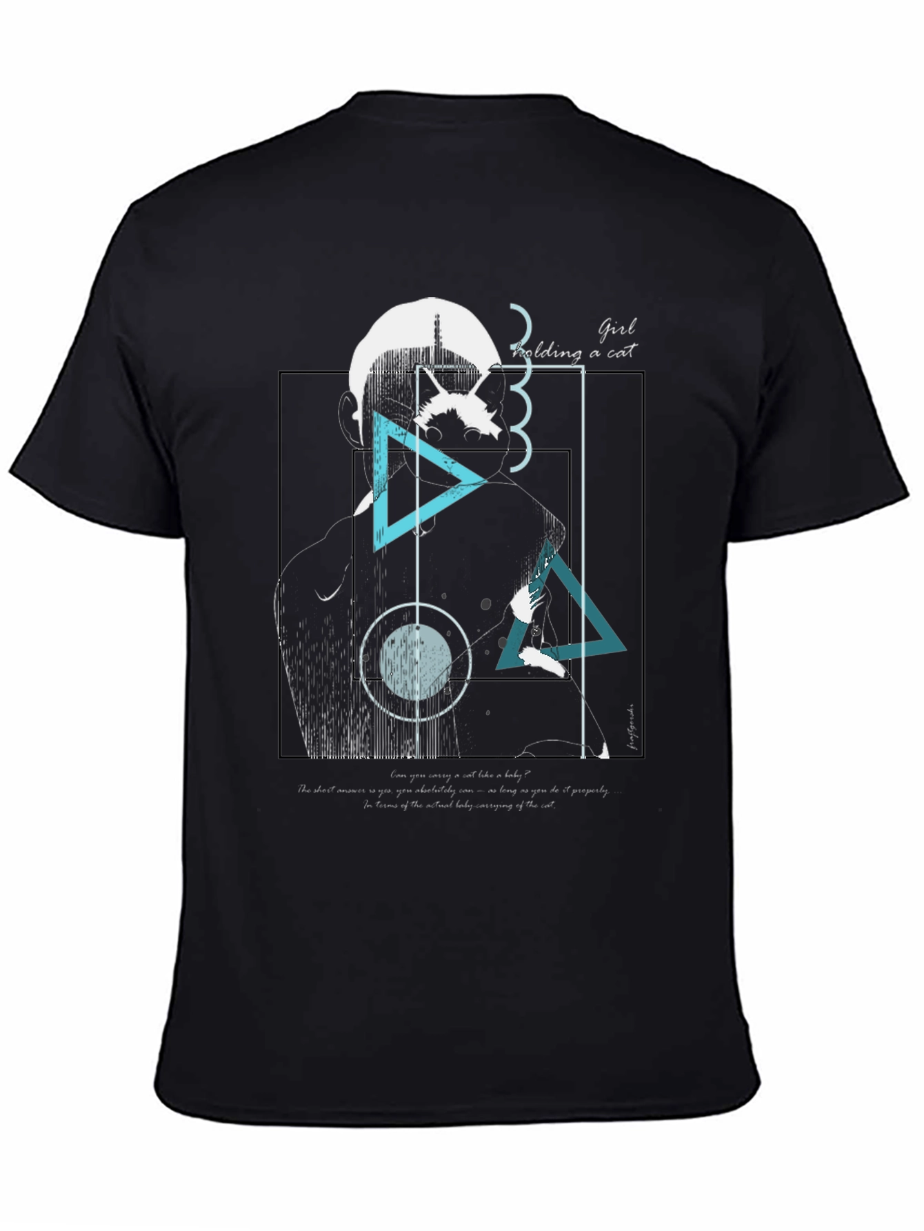 Abstract Girl Holding Cat Graphic Tee