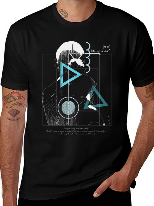 Abstract Girl Holding Cat Graphic Tee
