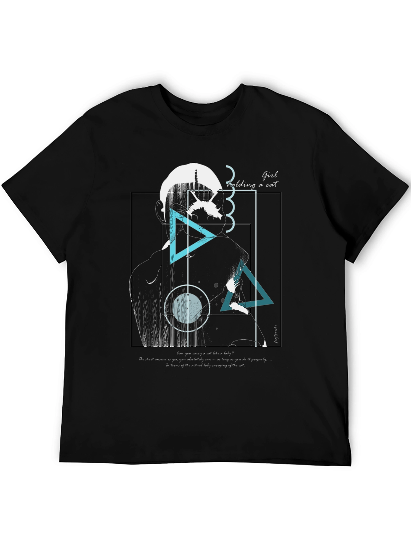 Abstract Girl Holding Cat Graphic Tee
