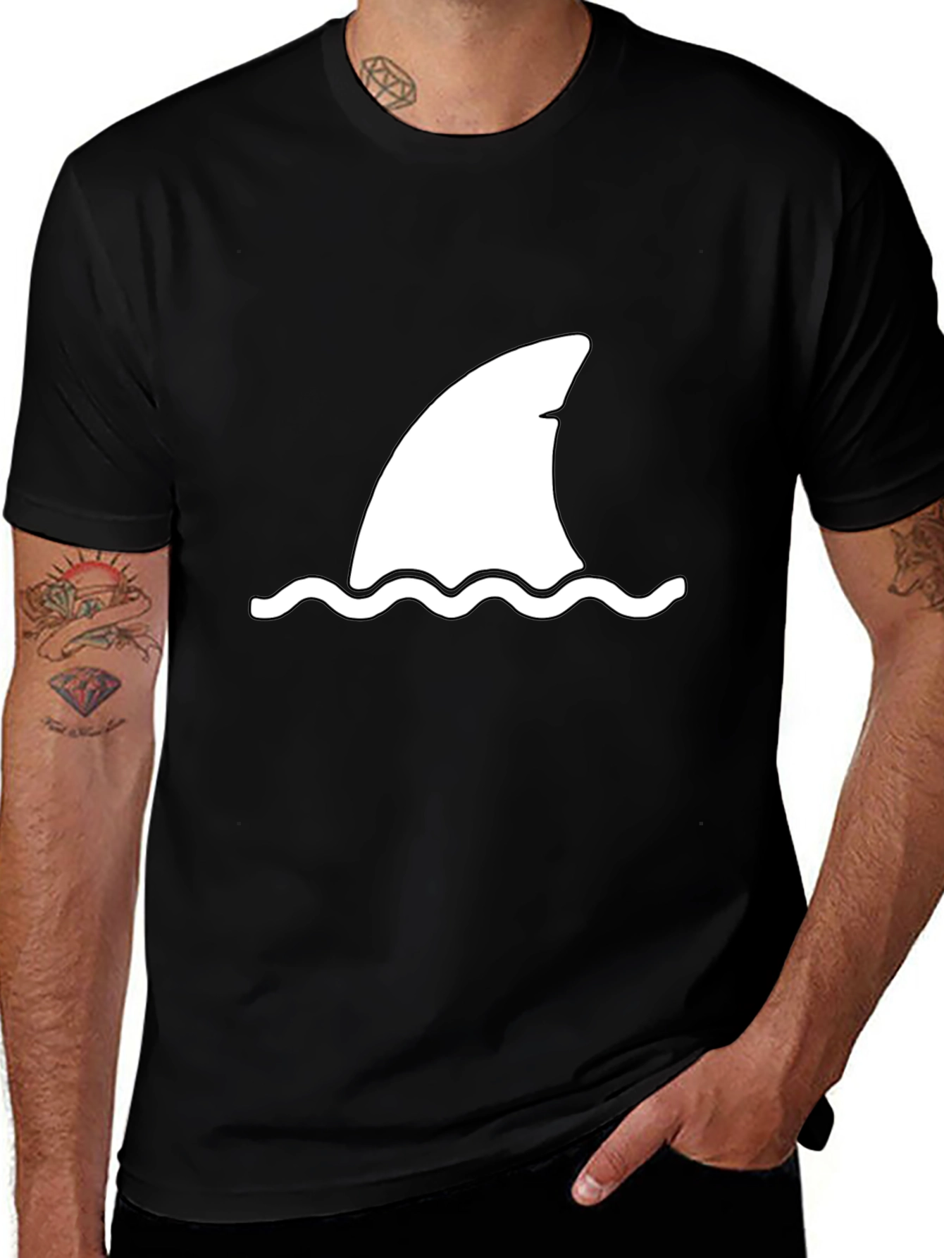 Shark Fin Graphic T-Shirt - Black