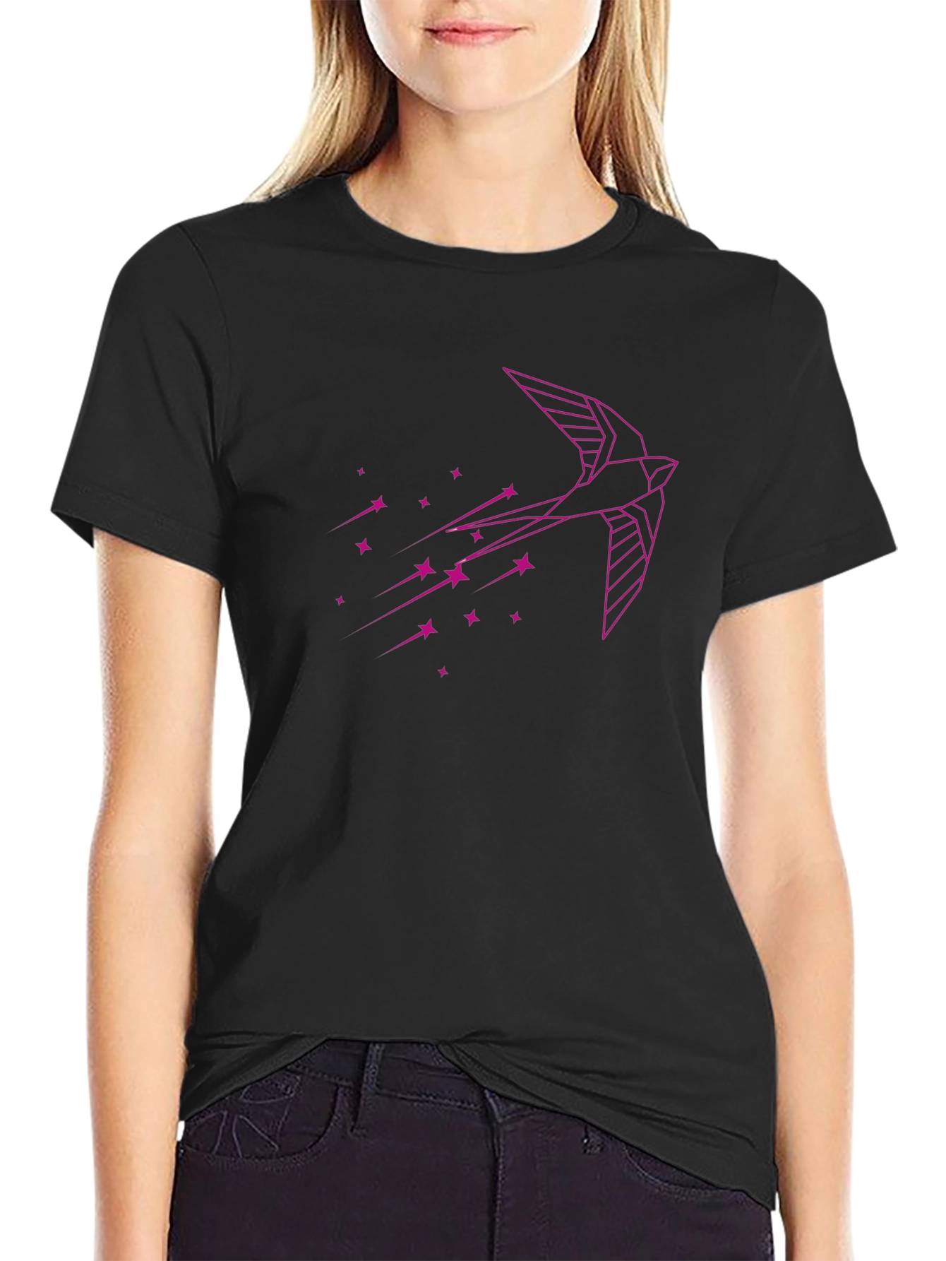 Geometric Bird Graphic Tee - Stylish Black T-Shirt