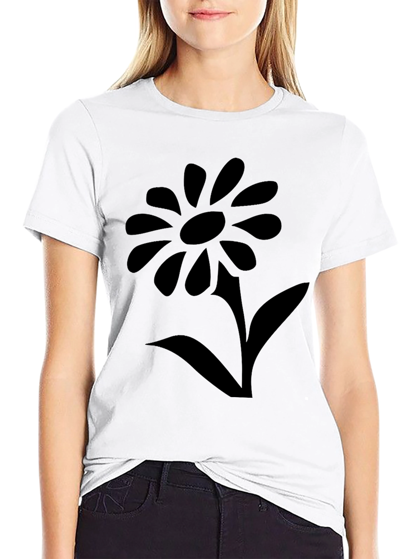 Black T-Shirt with Flower Graphic
