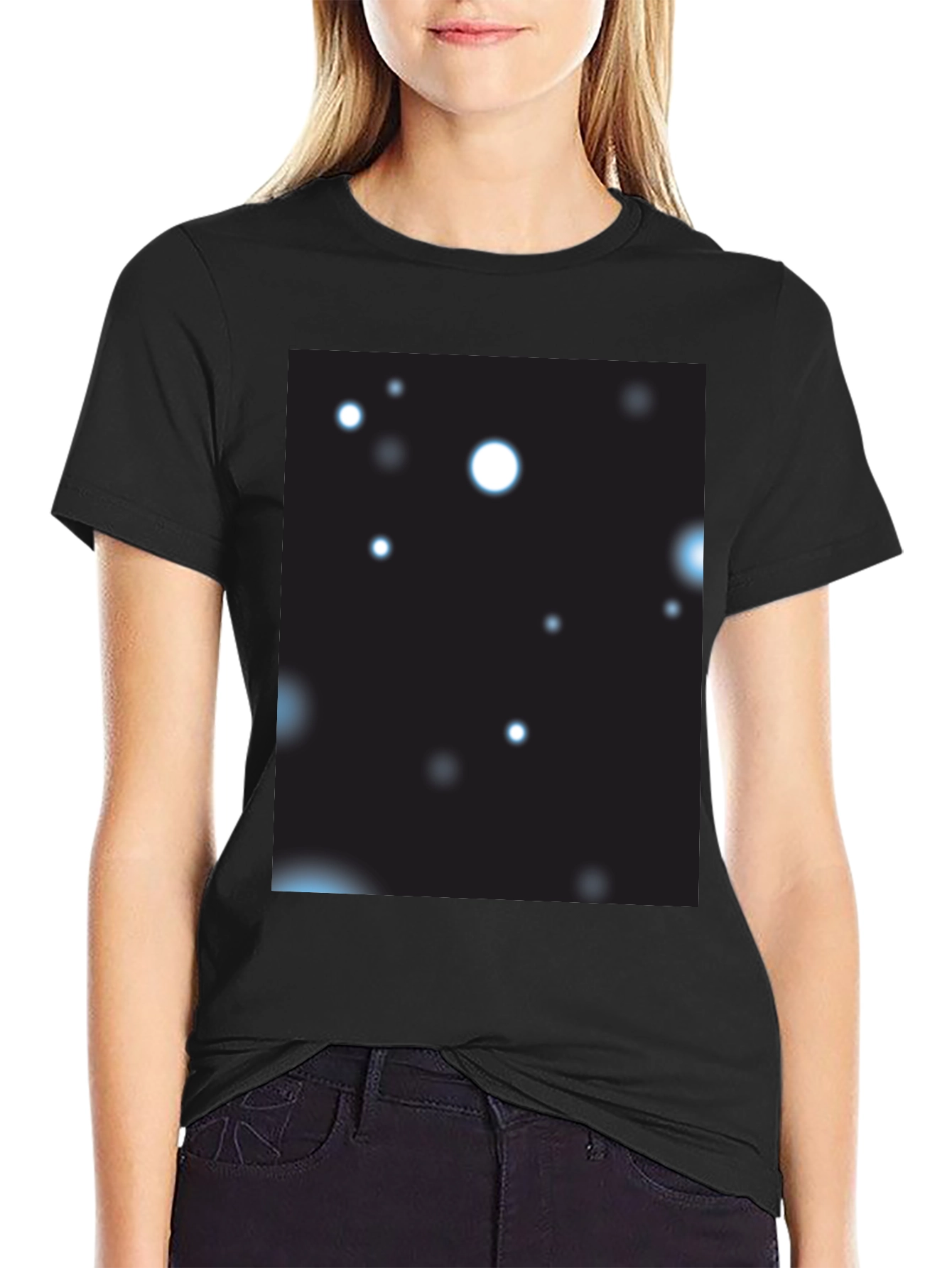 Black T-Shirt with Abstract Celestial Print