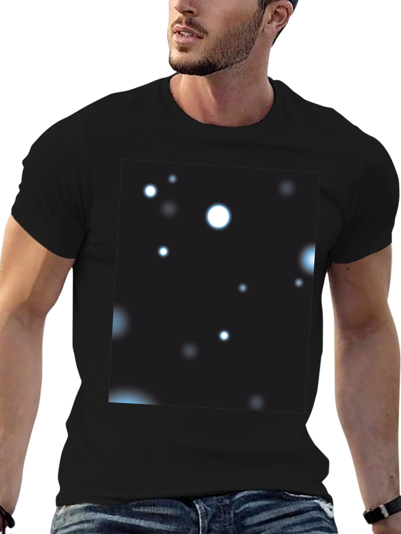 Black T-Shirt with Abstract Celestial Print