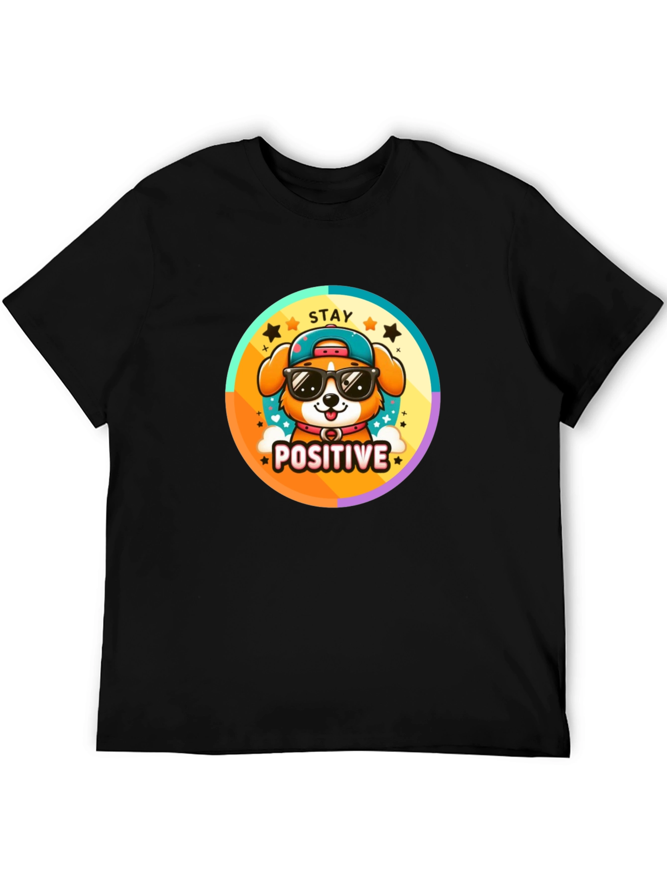 Stay Positive Dog T-Shirt - Trendy Cartoon Style