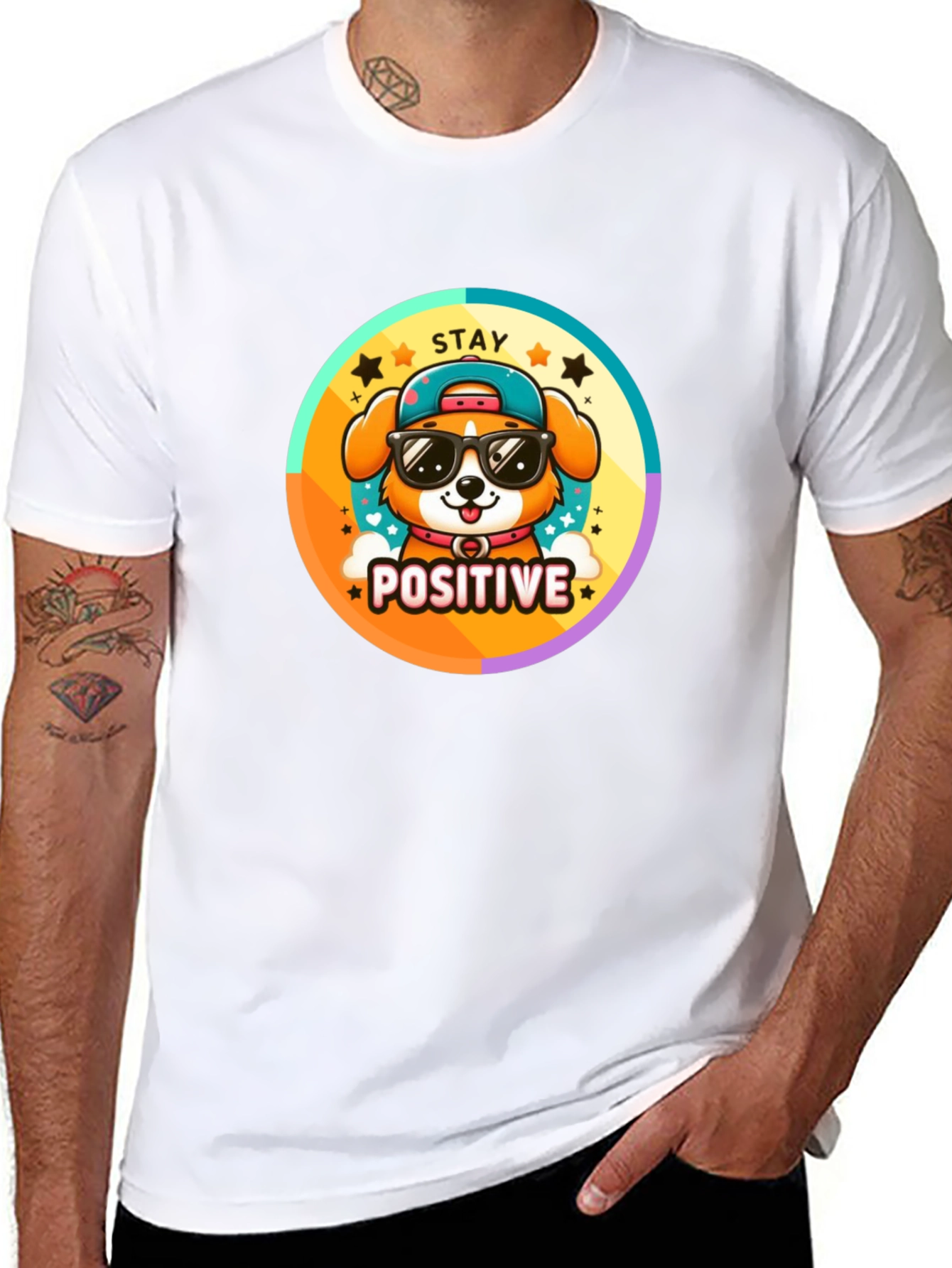 Stay Positive Dog T-Shirt - Trendy Cartoon Style